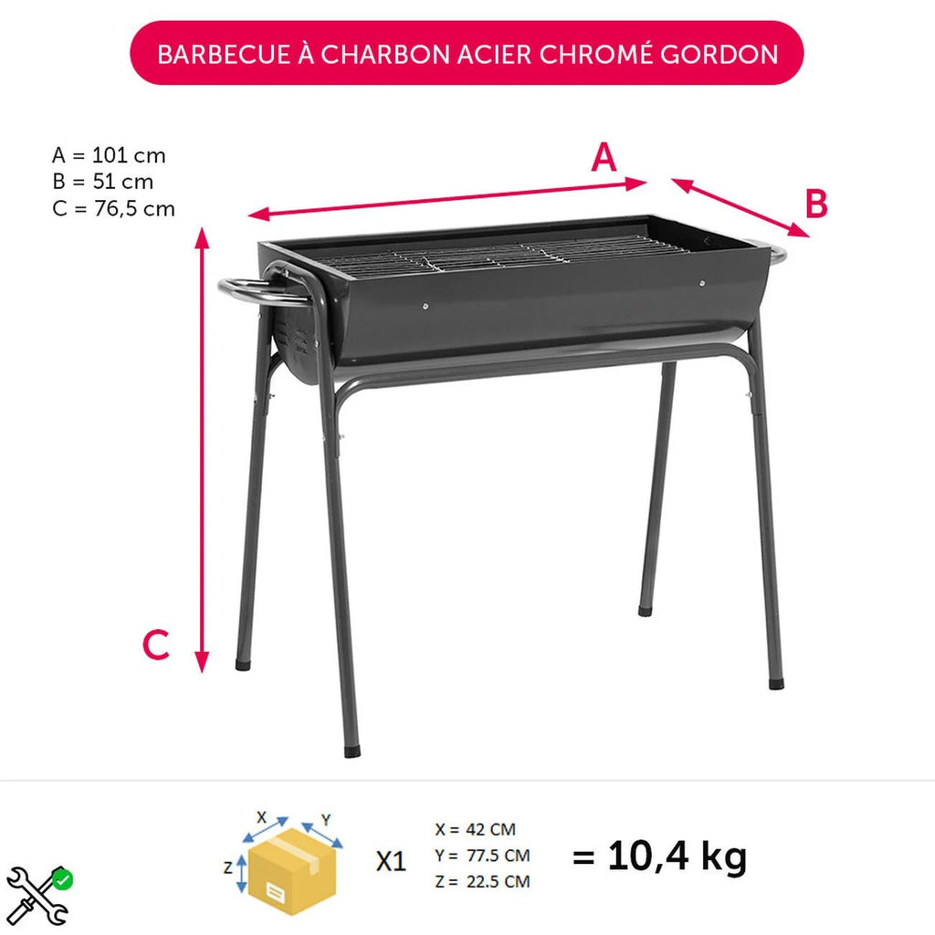 Barbecue à charbon acier Gordon 61x102xH86cm