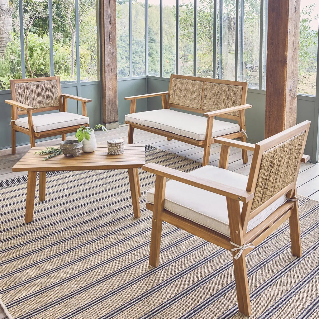 Bohemia corde verticale Salon de jardin bois et cannage vertical 4 places