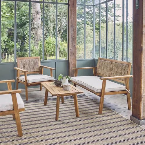 Bohemia corde verticale Salon de jardin bois et cannage vertical 4 places