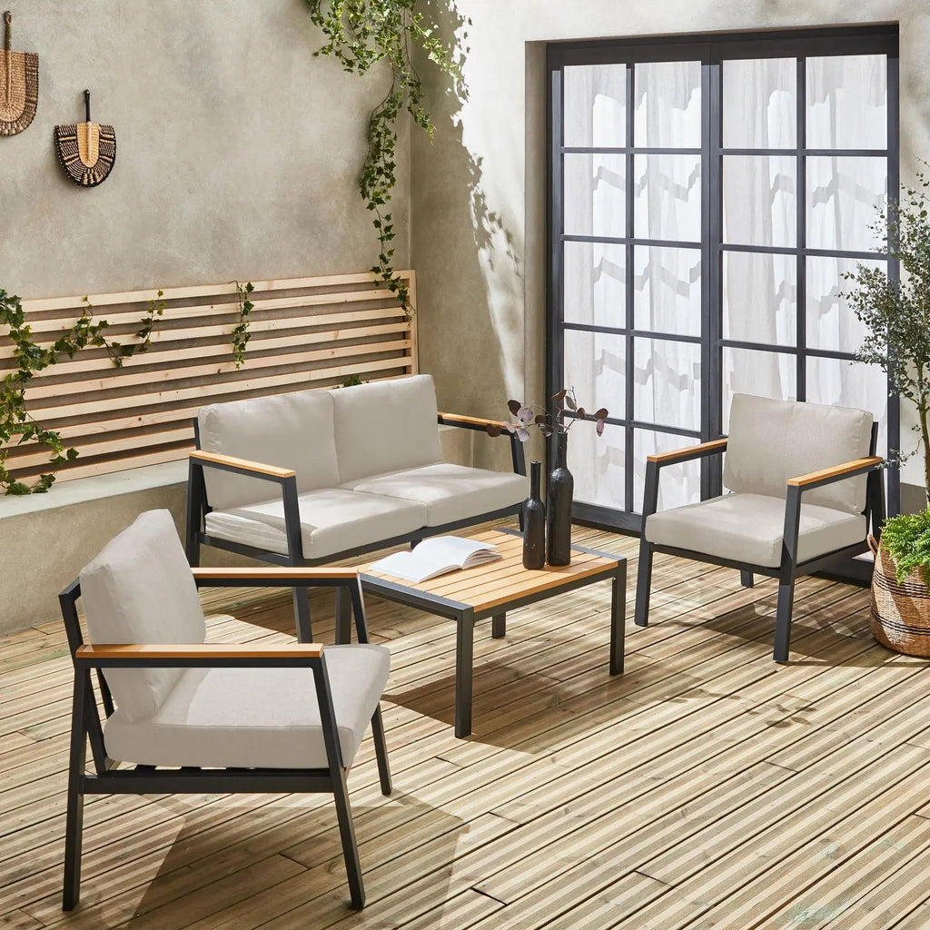 Casoria Salon de jardin aluminium et polywood 4 places Anthracite / Beige