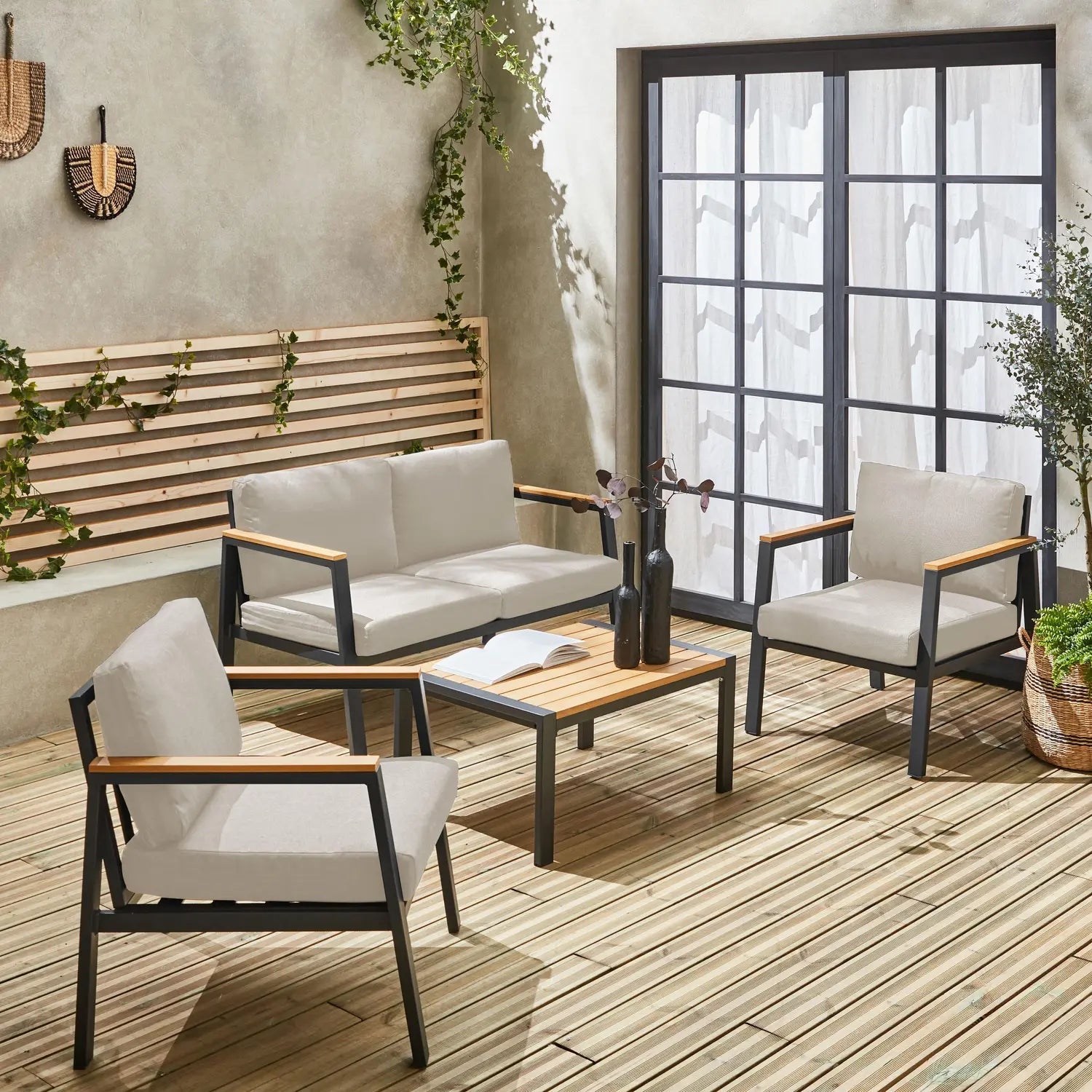 Casoria Salon de jardin aluminium et polywood 4 places Anthracite / Beige