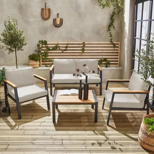 Casoria Salon de jardin aluminium et polywood 4 places Anthracite / Beige