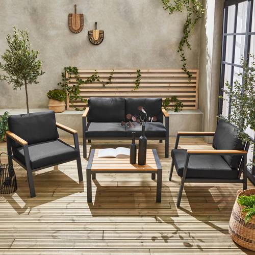 Casoria Salon de jardin aluminium et polywood 4 places Anthracite / Gris foncé