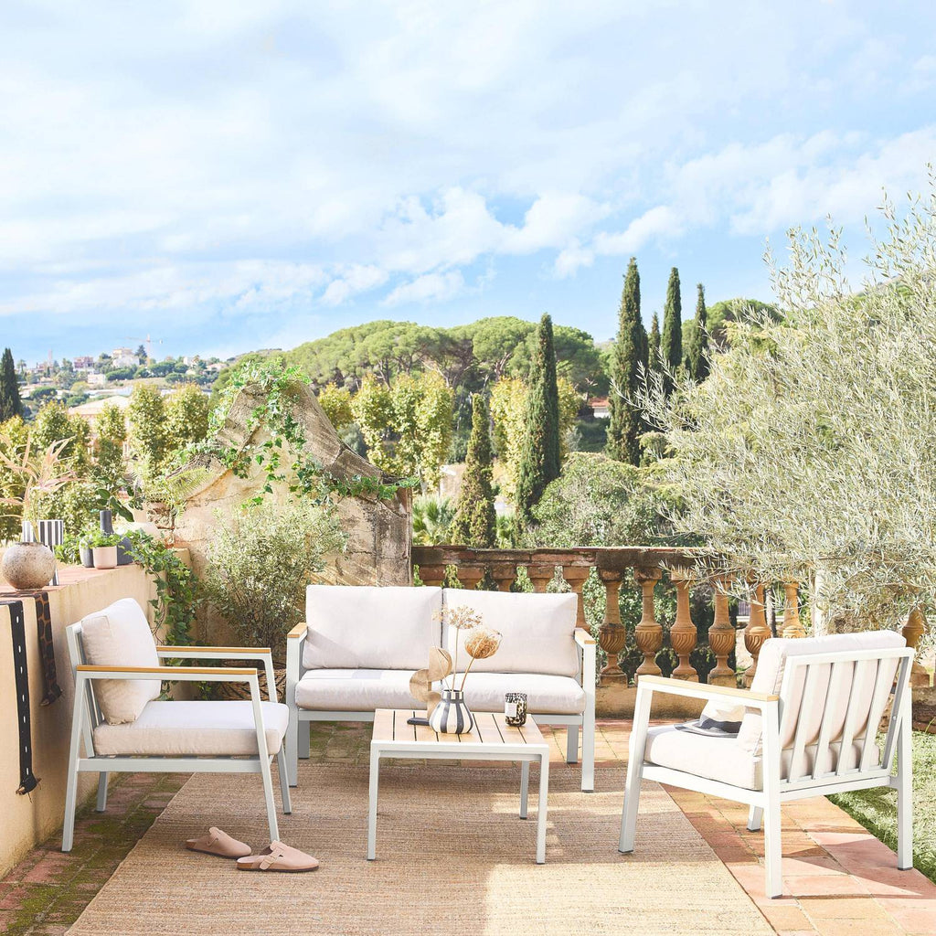 Casoria Salon de jardin aluminium et polywood 4 places Blanc / Beige