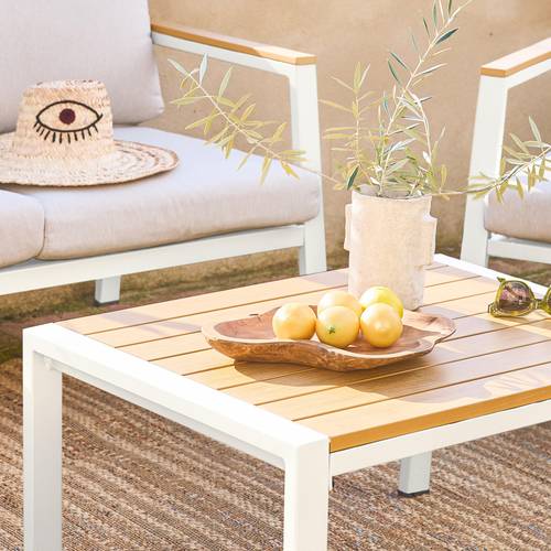 Casoria Salon de jardin aluminium et polywood 4 places Blanc / Beige