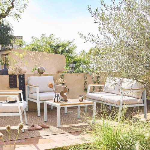 Casoria Salon de jardin aluminium et polywood 4 places Blanc / Beige