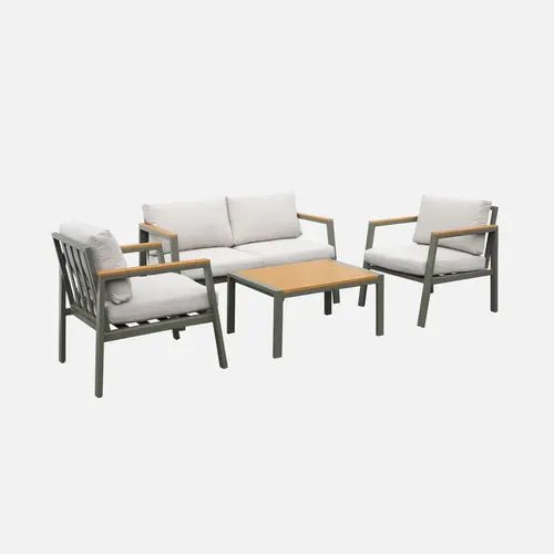 Casoria Salon de jardin aluminium et polywood 4 places Kaki / Beige