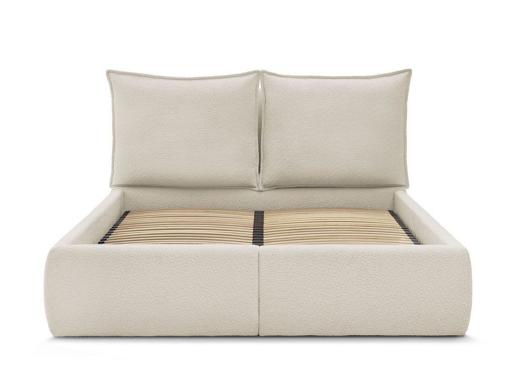 GARANCE Lit coffre GARANCE avec tête de lit effet oreiller tissu bouclette
