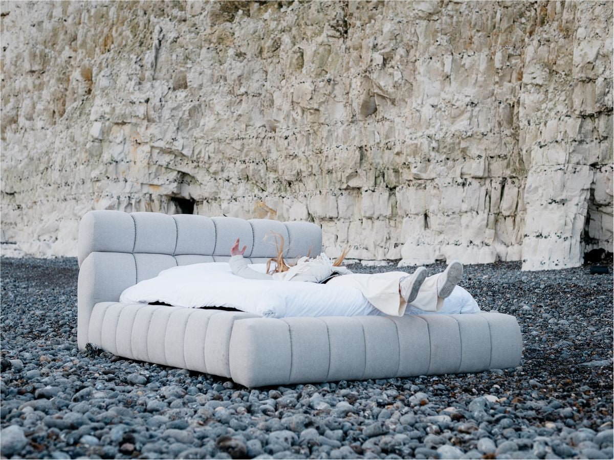 MONT-BLANC Lit coffre MONT-BLANC tissu chiné - Blanc