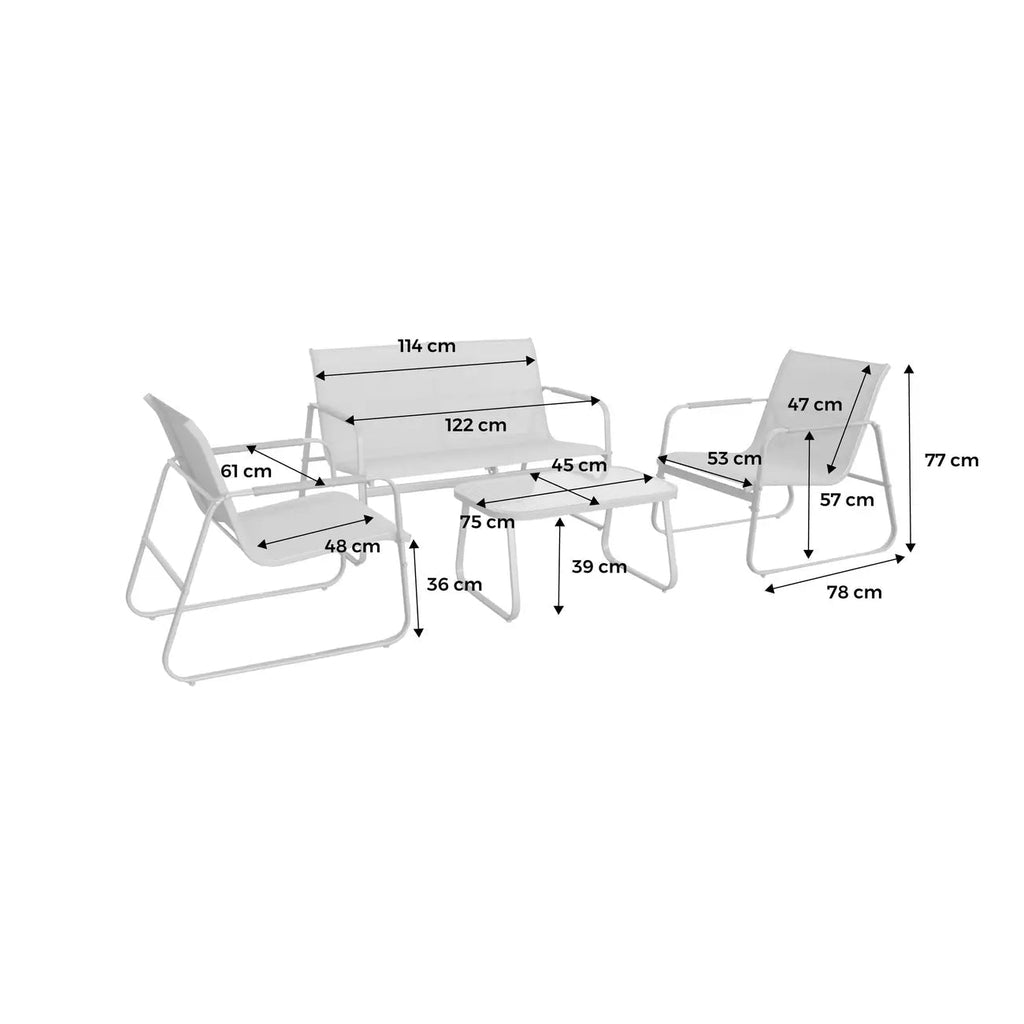 Noto Salon de jardin acier 4 places Kaki