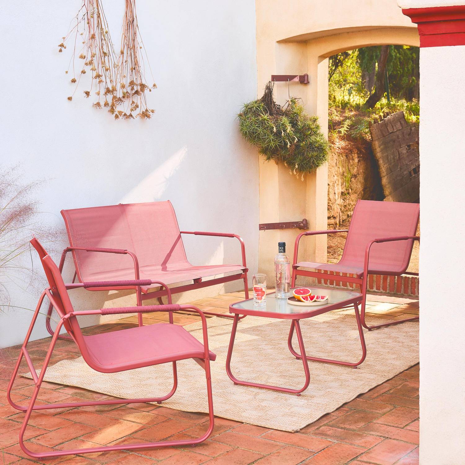 Noto Salon de jardin acier 4 places Pink