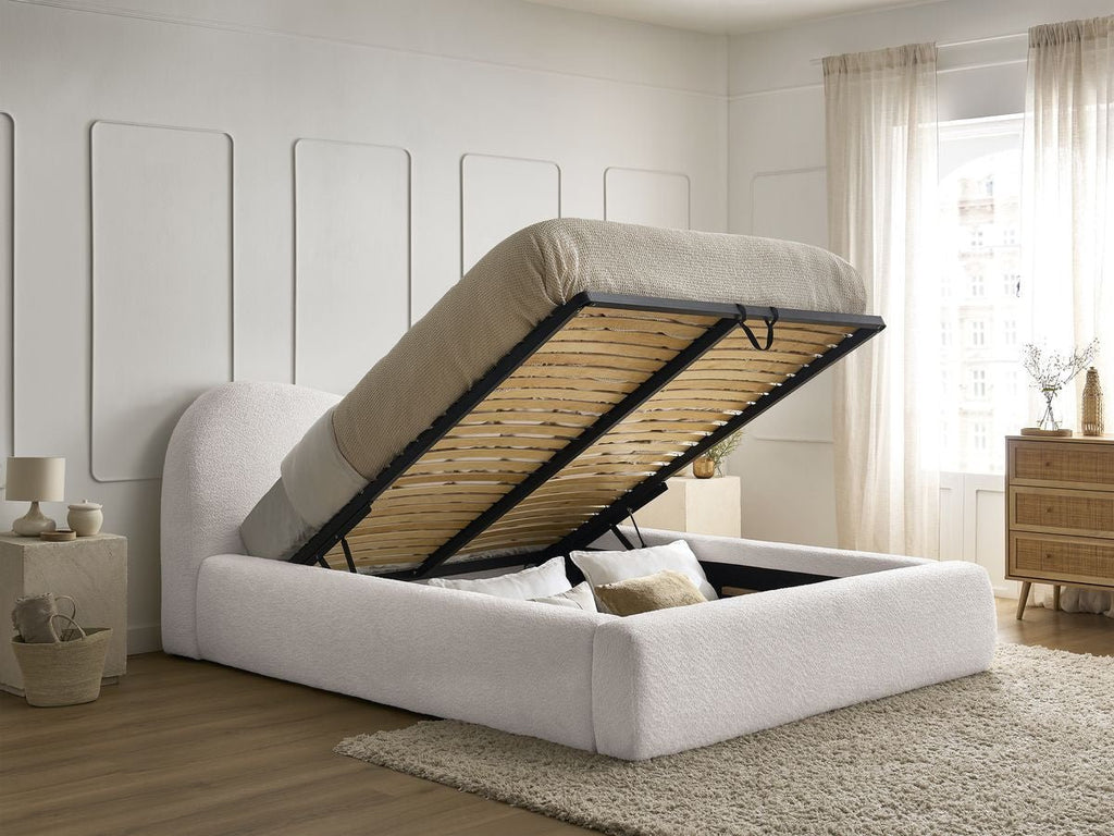 ORLANE Lit coffre ORLANE tissu bouclette - Blanc