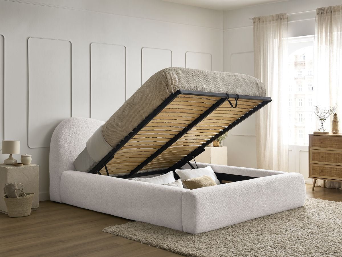 ORLANE Lit coffre ORLANE tissu bouclette - Blanc