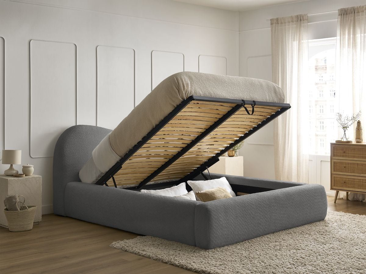 ORLANE Lit coffre ORLANE tissu bouclette - Gris