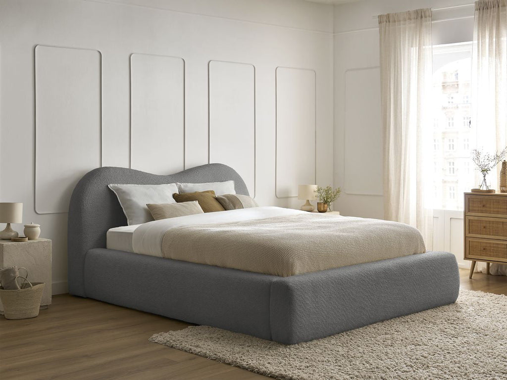 ORLANE Lit coffre ORLANE tissu bouclette - Gris